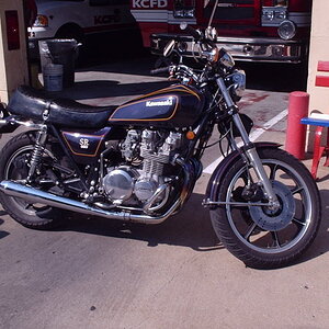 1979 KZ650SR. Inline 4 Kaw was my first bike after not riding for...almost 30 years? Fast and fun. A Dyna electronic ignition and new coils replaced t