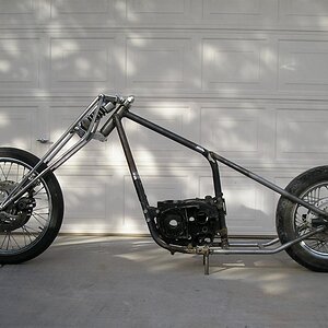 4" stretched hardtail with girder front end, 21" front, 16" rear