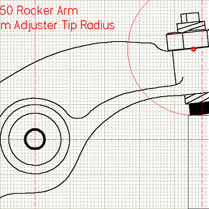 Animation of rocker arm with
19mm radius adjuster tip