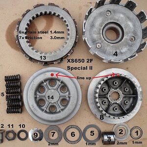 IMG 18- Picture of exploded view of clutch assembly, does not show the Lock Plate behind the clutch boss nut. Some Guru's recommend switching washers