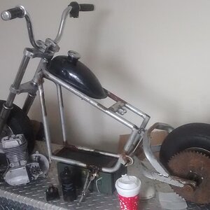 The mini. Been 2 year project. Softail. Have a bunch engines. Haven't decided which yet. Custom everything