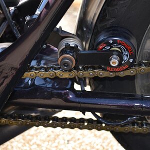 look closely and you can see the 2 progressive softail shocks mounted under the frame.