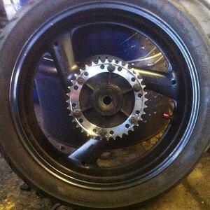 custom 36t sprocket fitted to FZR wheel