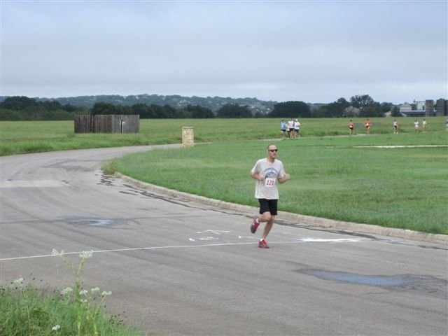 The annual Cibolo Creek Community Church "end of summer" fun run 10K. I won first place in this race. Check out my lead on the competition.