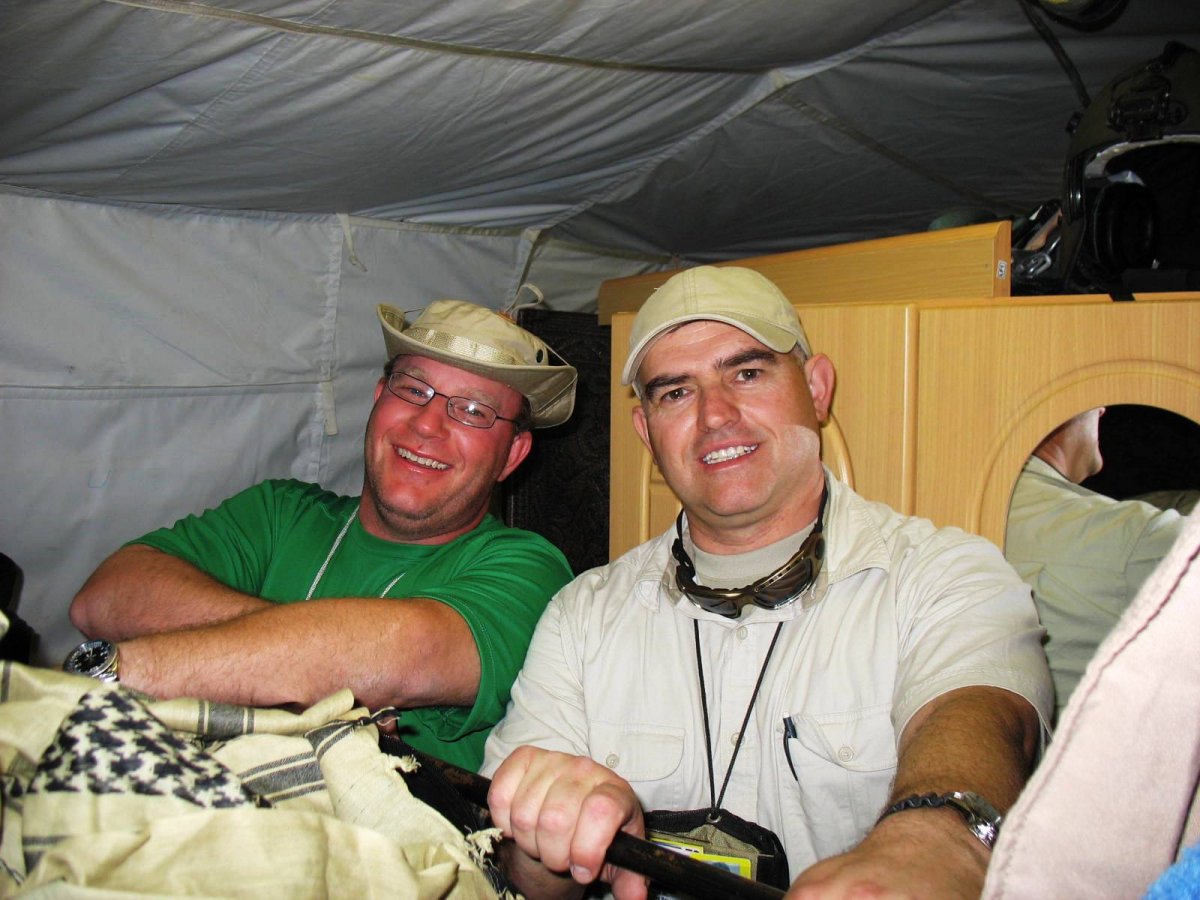 3.1.06 Sherpa and Boog in Kyles tent he flies for DOS.JPG