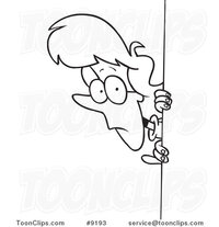 cartoon-black-and-white-line-drawing-of-a-lady-peeking-around-a-corner-by-toonaday-9193.jpg