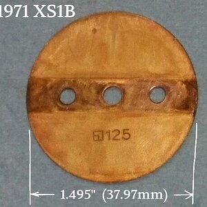 71XS1B #125Plate
Both throttle plates measured 1.495" (37.97mm) across.
This is 0.001" less than 38mm.