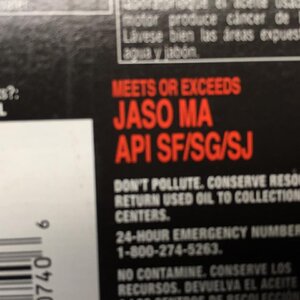 IMG 72- Important "JASO MA"  oil rating, used for "Wet Clutches".